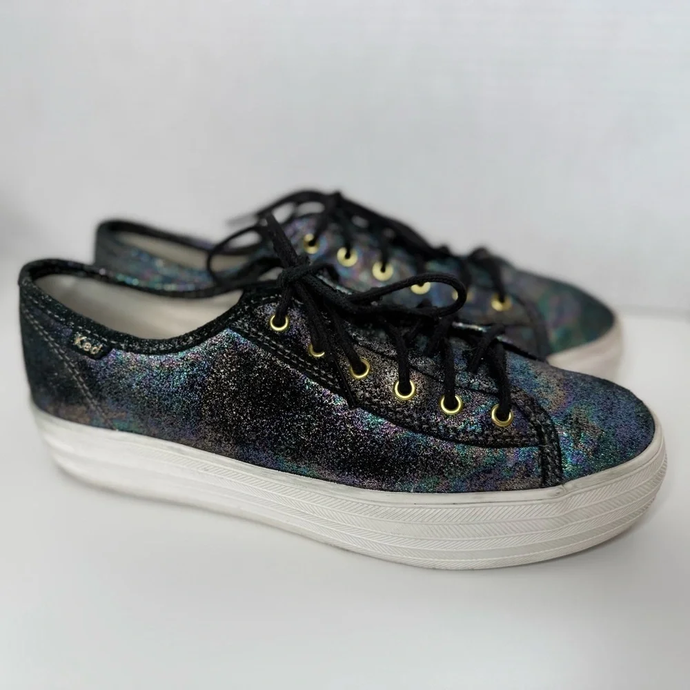 Keds Triple Kick Platform Sneakers Iridescent Black Size 7 Whimsy Metallic Boho
